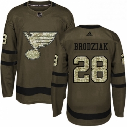 Mens Adidas St Louis Blues 28 Kyle Brodziak Premier Green Salute to Service NHL Jersey 