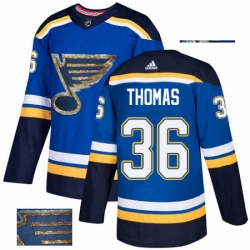 Mens Adidas St Louis Blues 36 Robert Thomas Authentic Royal Blue Fashion Gold NHL Jersey 