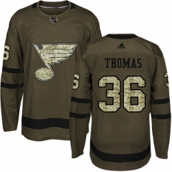 Mens Adidas St Louis Blues 36 Robert Thomas Premier Green Salute to Service NHL Jersey 