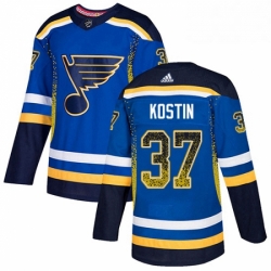 Mens Adidas St Louis Blues 37 Klim Kostin Authentic Blue Drift Fashion NHL Jersey 