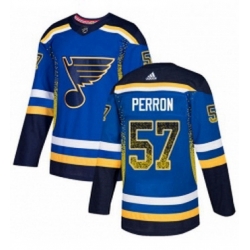 Mens Adidas St Louis Blues 57 David Perron Authentic Blue Drift Fashion NHL Jersey 