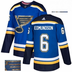 Mens Adidas St Louis Blues 6 Joel Edmundson Authentic Royal Blue Fashion Gold NHL Jersey 