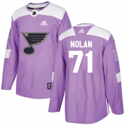 Mens Adidas St Louis Blues 71 Jordan Nolan Authentic Purple Fights Cancer Practice NHL Jersey 