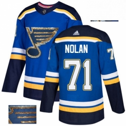 Mens Adidas St Louis Blues 71 Jordan Nolan Authentic Royal Blue Fashion Gold NHL Jersey 