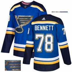 Mens Adidas St Louis Blues 78 Beau Bennett Authentic Royal Blue Fashion Gold NHL Jersey 