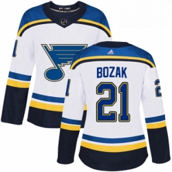 Womens Adidas St Louis Blues 21 Tyler Bozak Authentic White Away NHL Jersey 