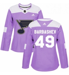 Womens Adidas St Louis Blues 49 Ivan Barbashev Authentic Purple Fights Cancer Practice NHL Jersey 