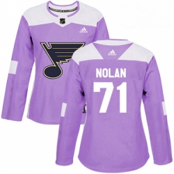 Womens Adidas St Louis Blues 71 Jordan Nolan Authentic Purple Fights Cancer Practice NHL Jersey 