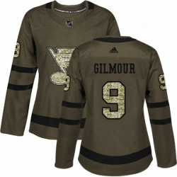 Womens Adidas St Louis Blues 9 Doug Gilmour Authentic Green Salute to Service NHL Jersey 