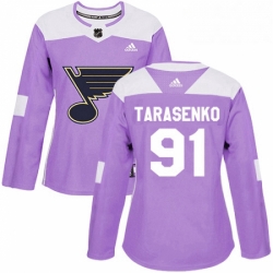 Womens Adidas St Louis Blues 91 Vladimir Tarasenko Authentic Purple Fights Cancer Practice NHL Jersey 