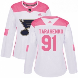 Womens Adidas St Louis Blues 91 Vladimir Tarasenko Authentic WhitePink Fashion NHL Jersey 