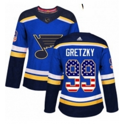 Womens Adidas St Louis Blues 99 Wayne Gretzky Authentic Blue USA Flag Fashion NHL Jersey 