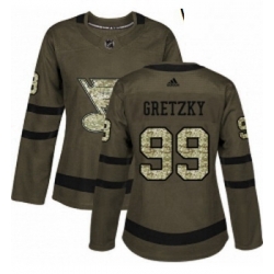 Womens Adidas St Louis Blues 99 Wayne Gretzky Authentic Green Salute to Service NHL Jersey 