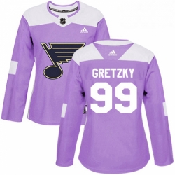 Womens Adidas St Louis Blues 99 Wayne Gretzky Authentic Purple Fights Cancer Practice NHL Jersey 