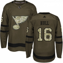 Youth Adidas St Louis Blues 16 Brett Hull Authentic Green Salute to Service NHL Jersey 