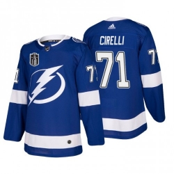 Men Tampa Bay Lightning 71 Anthony Cirelli 2022 Blue Stanley Cup Final Patch Stitched Jersey