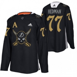 Men Tampa Bay Lightning 77 Victor Hedman Black Gasparilla Inspired Pirate Themed Warmup Stitched jersey