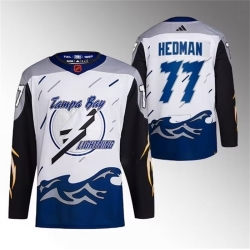 Men Tampa Bay Lightning 77 Victor Hedman White 2022 23 Reverse Retro Stitched Jersey