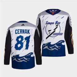 Men Tampa Bay Lightning 81 Erik Cernak White 2022 Reverse Retro Stitched Jersey