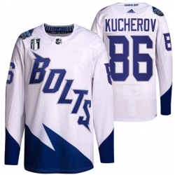 Men Tampa Bay Lightning 86 Nikita Kucherov 2022 White Stanley Cup Final Patch Stitched Jersey