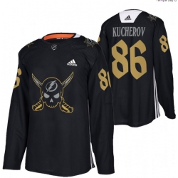 Men Tampa Bay Lightning 86 Nikita Kucherov Black Gasparilla Inspired Pirate Themed Warmup Stitched jersey