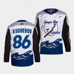 Men Tampa Bay Lightning 86 Nikita Kucherov White 2022 Reverse Retro Stitched Jersey