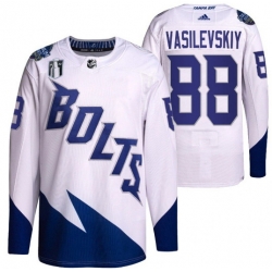 Men Tampa Bay Lightning 88 Andrei Vasilevskiy 2022 White Stanley Cup Final Patch Stitched Jersey