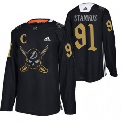 Men Tampa Bay Lightning 91 Steven Stamkos Black Gasparilla Inspired Pirate Themed Warmup Stitched jersey