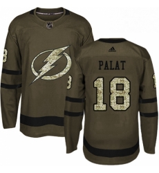 Mens Adidas Tampa Bay Lightning 18 Ondrej Palat Authentic Green Salute to Service NHL Jersey 