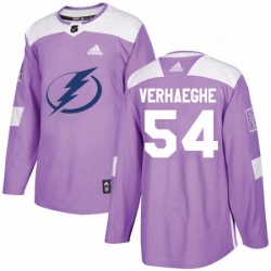 Mens Adidas Tampa Bay Lightning 54 Carter Verhaeghe Authentic Purple Fights Cancer Practice NHL Jersey 