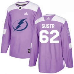 Mens Adidas Tampa Bay Lightning 62 Andrej Sustr Authentic Purple Fights Cancer Practice NHL Jersey 