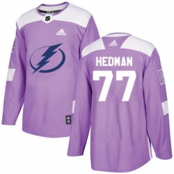 Mens Adidas Tampa Bay Lightning 77 Victor Hedman Authentic Purple Fights Cancer Practice NHL Jersey 