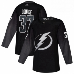 Mens Tampa Bay Lightning 37 Yanni Gourde adidas Alternate Authentic Player Jersey Black 