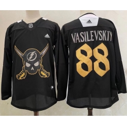 Men's Tampa Bay Lightning #88 Andrei Vasilevskiy Black Pirate Themed Warmup Authentic Jersey