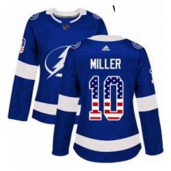 Womens Adidas Tampa Bay Lightning 10 JT Miller Authentic Blue USA Flag Fashion NHL Jersey 