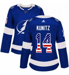 Womens Adidas Tampa Bay Lightning 14 Chris Kunitz Authentic Blue USA Flag Fashion NHL Jersey 