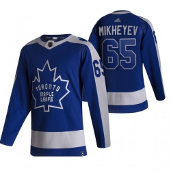 Men Toronto Maple Leafs 65 Ilya Mikheyev Blue Adidas 2020 21 Reverse Retro Alternate NHL Jersey