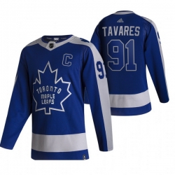 Men Toronto Maple Leafs 91 John Tavares Blue Adidas 2020 21 Reverse Retro Alternate NHL Jersey