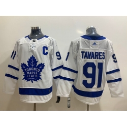 Men Toronto Maple Leafs 91 John Tavares with C Patch White Road Stitched Adidas NHL Jersey