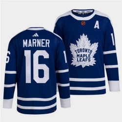 Men Toronto Maple Leafs Black 16 Mitch Marner Blue 2022 Reverse Retro Stitched Jersey