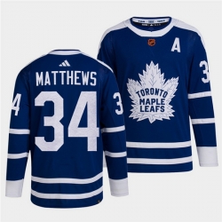 Men Toronto Maple Leafs Black 34 Auston Matthews Blue 2022 Reverse Retro Stitched Jersey