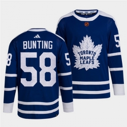 Men Toronto Maple Leafs Black 58 Michael Bunting Blue 2022 Reverse Retro Stitched Jersey