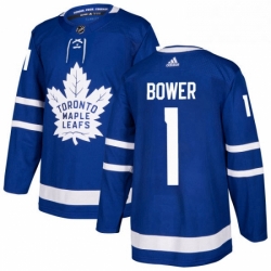 Mens Adidas Toronto Maple Leafs 1 Johnny Bower Premier Royal Blue Home NHL Jersey 