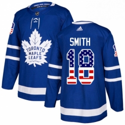 Mens Adidas Toronto Maple Leafs 18 Ben Smith Authentic Royal Blue USA Flag Fashion NHL Jersey 