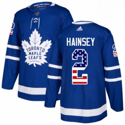 Mens Adidas Toronto Maple Leafs 2 Ron Hainsey Authentic Royal Blue USA Flag Fashion NHL Jersey 