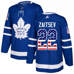 Mens Adidas Toronto Maple Leafs 22 Nikita Zaitsev Authentic Royal Blue USA Flag Fashion NHL Jersey 