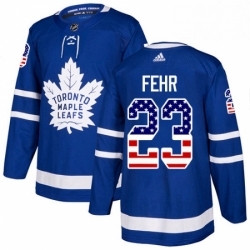 Mens Adidas Toronto Maple Leafs 23 Eric Fehr Authentic Royal Blue USA Flag Fashion NHL Jersey 