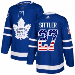 Mens Adidas Toronto Maple Leafs 27 Darryl Sittler Authentic Royal Blue USA Flag Fashion NHL Jersey 