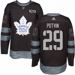 Mens Adidas Toronto Maple Leafs 29 Felix Potvin Authentic Black 1917 2017 100th Anniversary NHL Jersey 