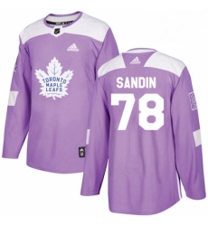 Mens Adidas Toronto Maple Leafs 78 Rasmus Sandin Authentic Purple Fights Cancer Practice NHL Jersey 